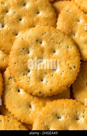 Healthy Brown Round Whole Wheat Crackers on a Platter Stock Photo
