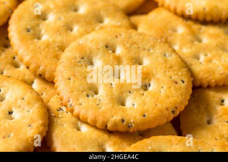 Healthy Brown Round Whole Wheat Crackers on a Platter Stock Photo