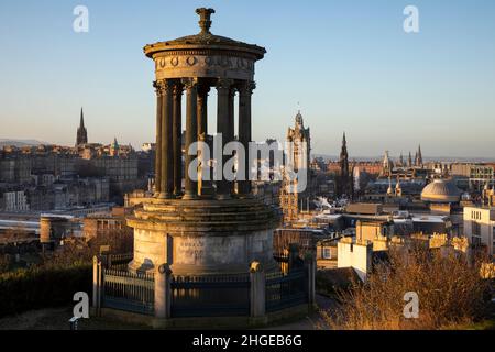 Edinburgh, UK - January 4th, 2022: Calton Hill is a hill in central Edinburgh, Scotland and is  included in the city's UNESCO World Heritage Site. Stock Photo