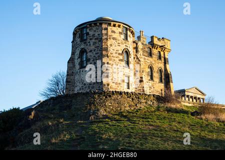 Edinburgh, UK - January 4th, 2022: Calton Hill is a hill in central Edinburgh, Scotland and is  included in the city's UNESCO World Heritage Site. Stock Photo