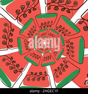Exotic watermelon , collected in a composition on a white background. Natural floral . Postcard for your text. Vector greeting card for your design Stock Vector