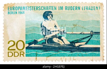 Postcard printed in the DDR shows Championship European Rowing (WOMEN) Stock Photo
