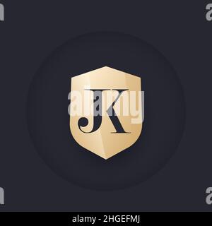 JK monogram with shield, vector logo Stock Vector