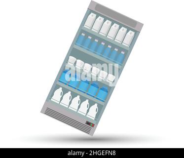 Supermarket refrigerator with various products, conceptual vector Stock Vector