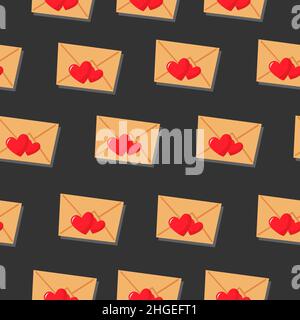 There are two red hearts on the letter. Vector pattern in a flat style. Simple seamless pattern. Valentine's Day background. Stock Vector