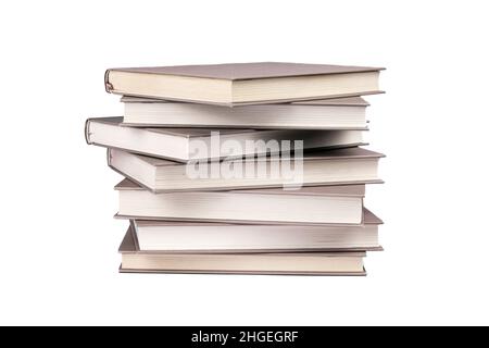 Stack of books on white background. Study, education and back to school concept. Stock Photo