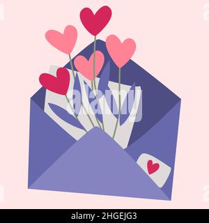 An envelope with flowers . Vector image in boho style. valentine's day. A greeting card with a declaration of love. Stock Vector
