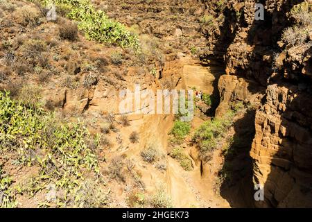 Amazing orange canyon called Barranco de las vacas located in heart of Grand Canaria, Canary Islands, Spain Stock Photo