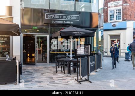 Gordon Ramsey Academy Street Burger Restaurant in Woking town centre, Surrey, England, UK Stock Photo