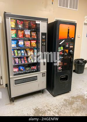 Break room Chip and candy vending machine close up. High quality photo Stock Photo