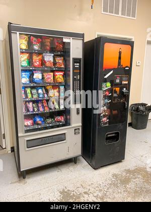 Break room Chip and candy vending machine close up. High quality photo Stock Photo