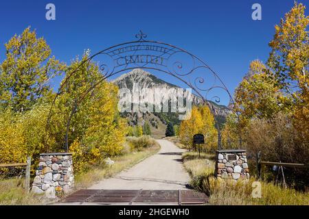 Crested Butte, Colorado, USA September 25, 2021: Gate for the Crested Butte Cemetery Stock Photo