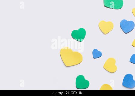 Valentine's Day background. Multicolor hearts on white background. Valentines day concept. Stock Photo
