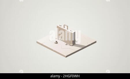 Cartoon animation of the locking mechanism appearing from the stone slab on beige background. Abstract lock made of stone as a symbol of high level pr Stock Photo