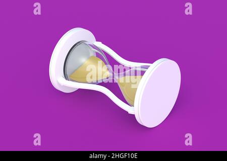 Sandglass on purple background. Vintage items. Countdown time. Historical dimension. Deadline measurement. 3d render Stock Photo