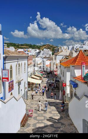 Pedestrianised Rua 5 de Outubro, Old Town, Albufeira, Algarve Region, Portugal Stock Photo