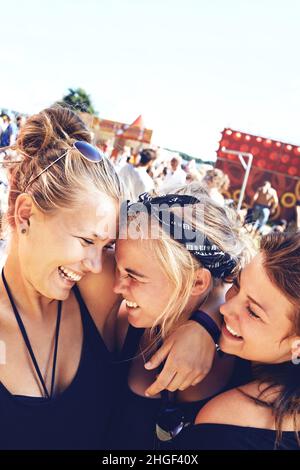 Skanderborg. Cropped shot of friends at the Skanderborg festival. Stock Photo