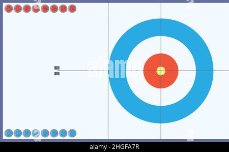 Markup Curling Sheet and Set of Curling Stones in real scale. Vector illustration. Stock Vector