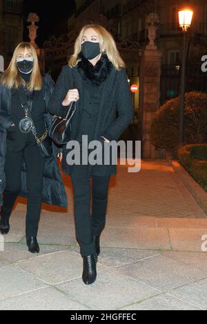 Madrid, Spain. 20th Jan, 2022. Norma Duval and niece arrive at Santa Barbara church for the funeral of Jaime Ostos.The bullfighter died on January 8th 2022 in Bogota (Colombia), where he was on vacation with his wife, Maria Angeles Grajal. (Photo by Atilano Garcia/SOPA Images/Sipa USA) Credit: Sipa USA/Alamy Live News Stock Photo