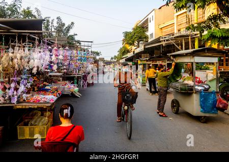 Too early for shoppers to show up for the Night Market in Hoi an. Stock Photo