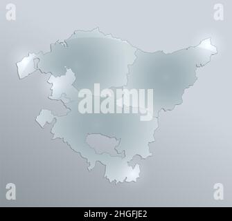 Basque Country map and flag, administrative division, separates provinces, design glass card 3D, blank Stock Photo