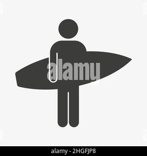 Man holding a surfboard. Surfing vector icon Stock Vector