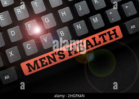 Conceptual caption Men S Health, Conceptual photo men s is state of complete physical, mental, and social wellbeing Typing Program Code Script, Abstra Stock Photo