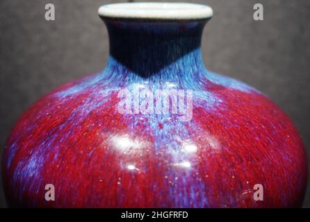 HANGZHOU, CHINA - JANUARY 19, 2022 - Photo taken on Jan. 19, 2022 shows a glazed plum vase from Yongzheng Kiln in The Qing Dynasty at an auction previ Stock Photo