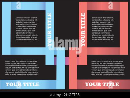 Red and blue frames on opposite sides with subtle connection in the middle isolated on black background. Abstract vector background for page layout de Stock Vector
