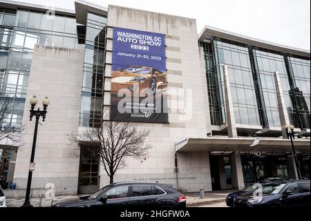 Washington, United States. 20th Jan, 2022. The outside entrance to the 2022 Washington, DC Auto Show. Credit: SOPA Images Limited/Alamy Live News Stock Photo