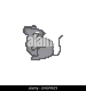 pixel art gray rat sitting on the ground isolated on white background.EPS 10 Stock Vector