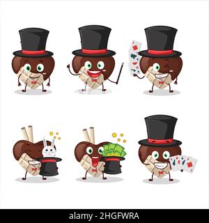 A white chocolate love Magician cartoon character perform on a stage. Vector illustration Stock Vector