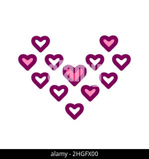 Heart made of small hearts. Pixel perfect, editable stroke color icon Stock Vector