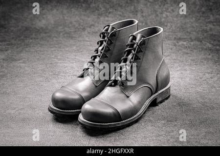 Handcrafted brown leather shoes Stock Photo
