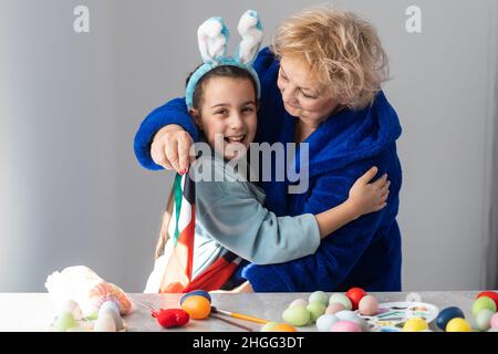 grandmother and granddaughter with uae flag for easter Stock Photo