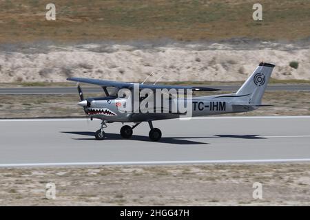 ESKISEHIR, TURKEY - SEPTEMBER 12, 2021: Private Cessna 152 landing to Sivrihisar Airport Stock Photo