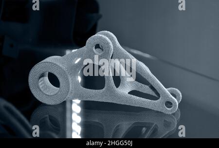Gray abstract models printed on 3d printer from powder close-up. Stock Photo