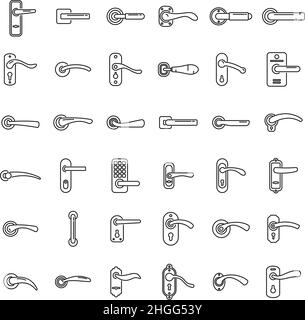 Door handles icons set outline vector. Domestic control. Electric doorknob Stock Vector