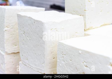 White brine cubes cheese Stock Photo