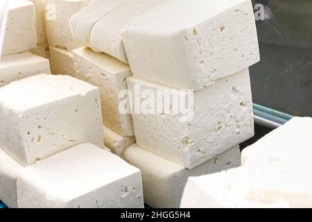 White brine cubes cheese Stock Photo