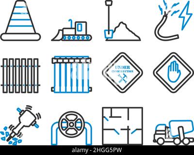 Construction Icon Set. Editable Bold Outline With Color Fill Design. Vector Illustration. Stock Vector