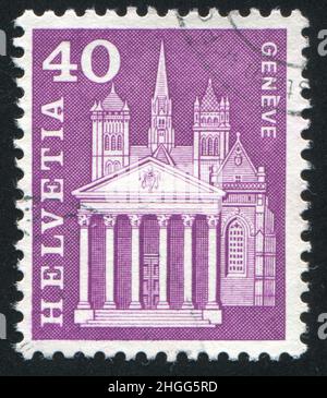 SWITZERLAND - CIRCA 1960: stamp printed by Switzerland, shows Cathedral, Geneva, circa 1960 Stock Photo