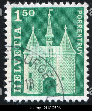 SWITZERLAND - CIRCA 1968: stamp printed by Switzerland, shows La Porte de France, Porrentruy, circa 1968 Stock Photo