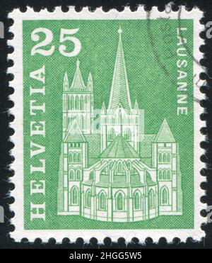 SWITZERLAND - CIRCA 1960: stamp printed by Switzerland, shows Cathedral, Lausanne, circa 1960 Stock Photo