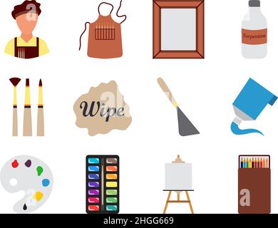 Art Icon Set. Flat Design. Fully editable vector illustration. Text expanded. Stock Vector