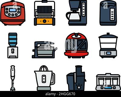 Kitchen Icon Set. Editable Bold Outline With Color Fill Design. Vector Illustration. Stock Vector