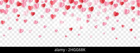 Hearts flying isolated on transparent background. Valentine background with hearts falling. Stock Vector
