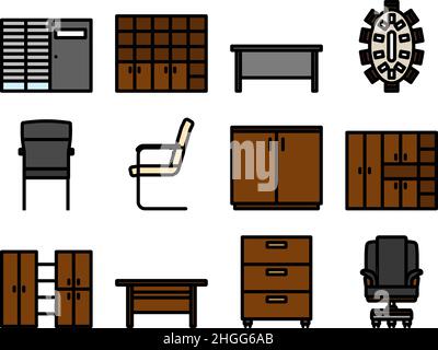 Office Icon Set. Editable Bold Outline With Color Fill Design. Vector Illustration. Stock Vector