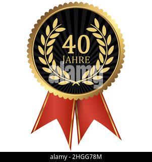 eps vector file with golden medallion with laurel wreath for success or firm jubilee and text 40 years (german text) Stock Vector