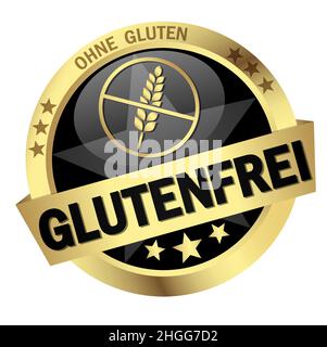 EPS 10 vector with round colored button with banner and text gluten free (in german) Stock Vector